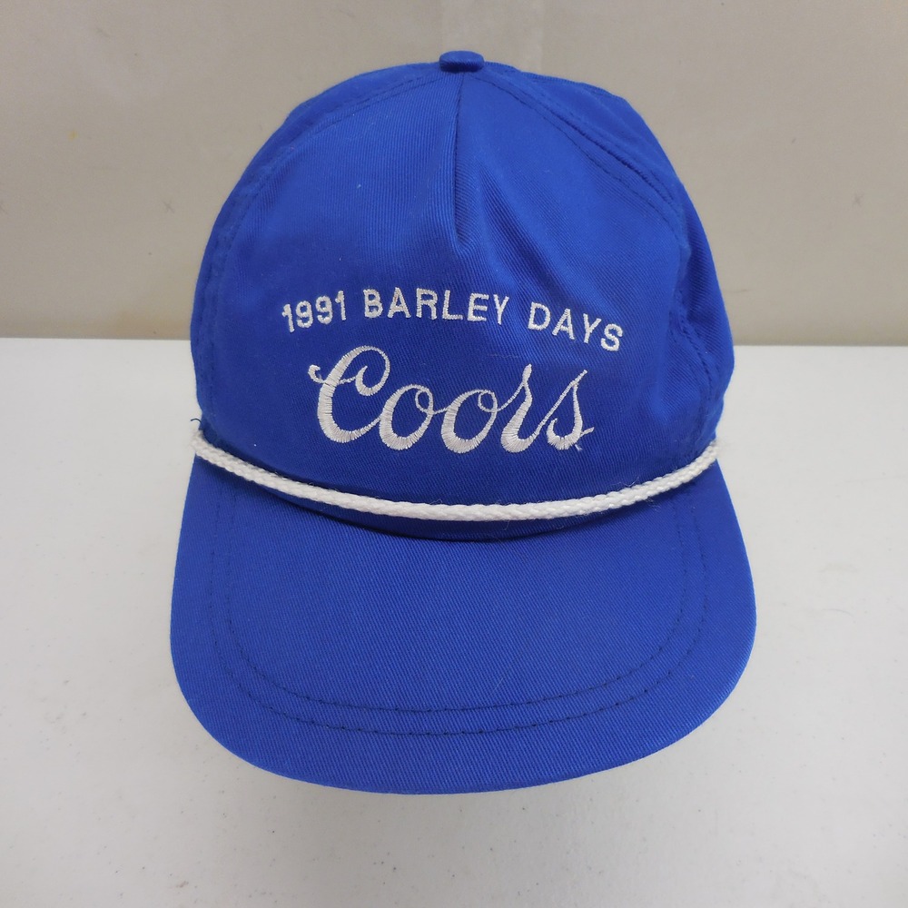 Vintage 1991 Coors Barley Days Rope Hat Blue Baseball Cap Somers Made in USA
